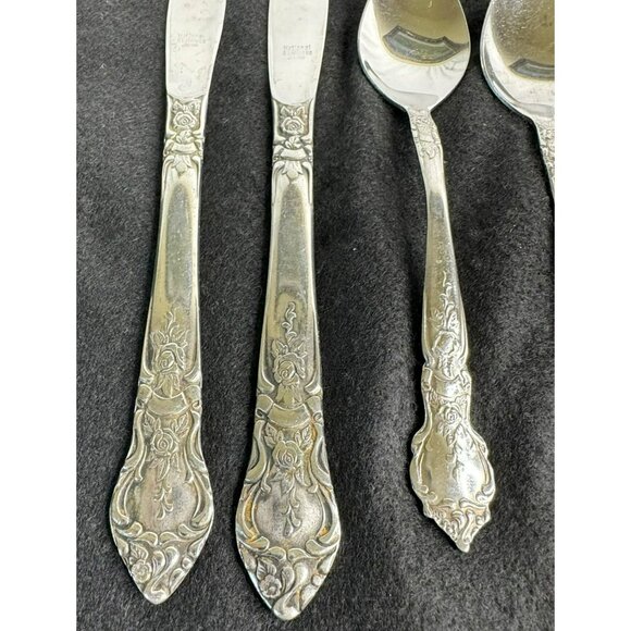 Vintage National Stainless Rose and Leaf Japan Flatware Set 2 Knives 4 Teaspoons - Picture 7 of 12
